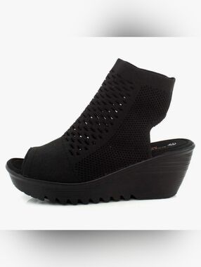 Bernie Mev. Cut Out Black Knit Platform Wedge Sandal Bootie Women's Size 6 NWT